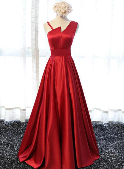 Charming One Shoulder Satin Long Prom Dress, Simple A-Line Party Dress   cg16144