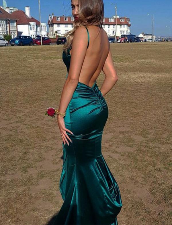 Green Mermaid Prom Dresses V Neck Backless Evening Party Dresses   cg16163