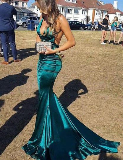 Green Mermaid Prom Dresses V Neck Backless Evening Party Dresses   cg16163