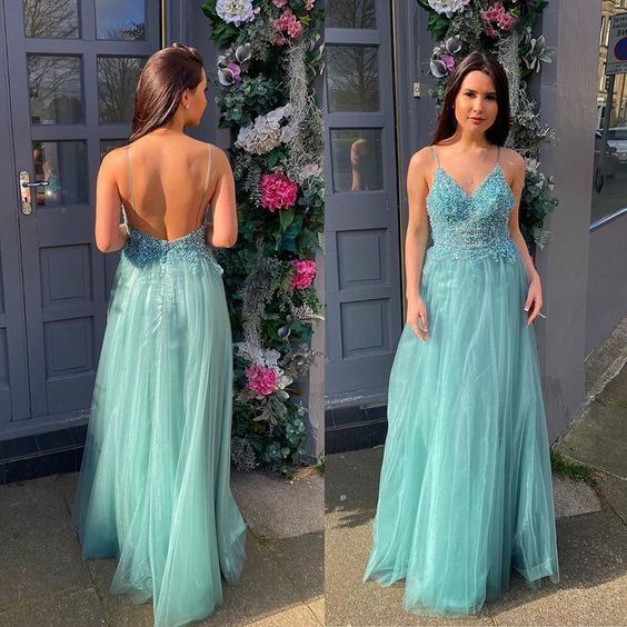 Charming Prom Dress,Tulle Prom Gown,Spaghetti Straps Evening Dress,A-Line Prom Gown    cg16173