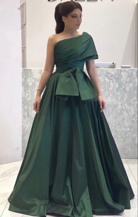 Emerald Green Prom Dresses One Shoulder    cg16183