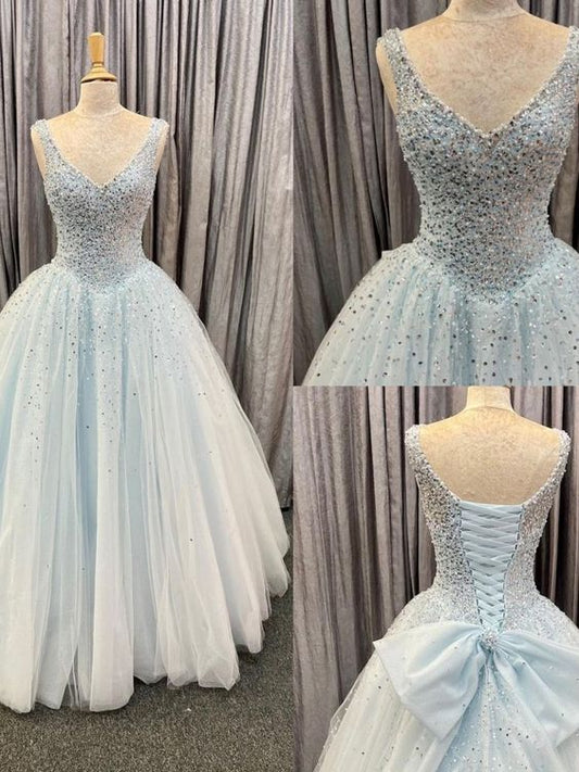 Princess Light Blue Tulle Ball Gown prom dress     cg16187