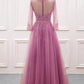 prom Dress New Arrival Beaded Prom Dress Floor Length Formal Gown Tulle Pink Long Sleeves   cg16195