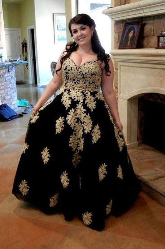 Black Spaghetti Straps Sleeveless Applique Floor-Length Tulle Plus Size Prom Dresses    cg16218