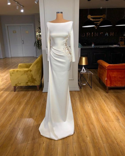 Stunning white long sleeve prom dress    cg16230