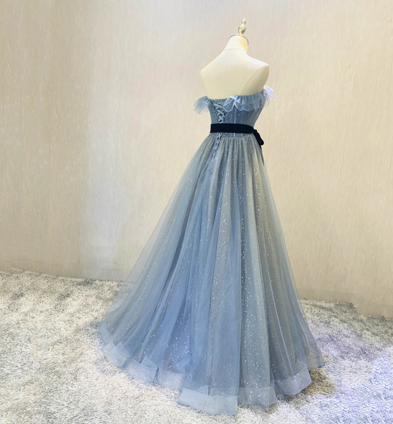 BLUE TULLE LONG PROM DRESS BLUE EVENING DRESS   cg16255