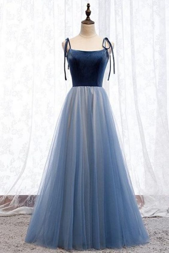 Blue Tie Shoulder Prom Dress   cg16275