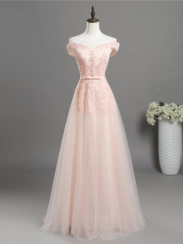 Light Pink Sweetheart Lace Applique Long prom Party Dress, Pink Bridesmaid Dress   cg16281