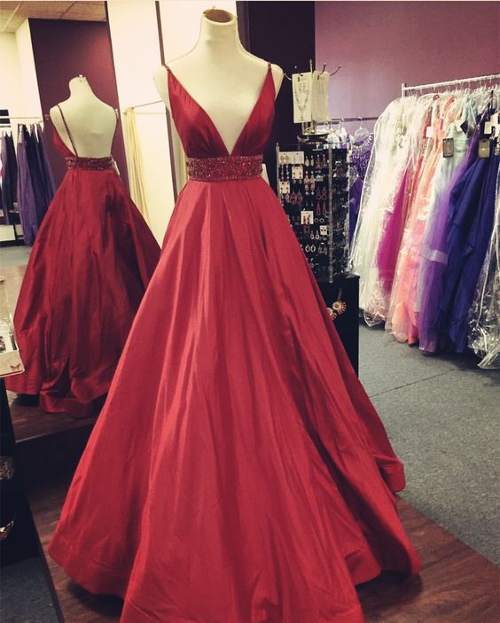 Charming Prom Dress, Sexy Backless Red Prom Dresses, Long Evening Dress   cg16294