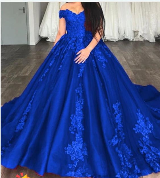 royal blue A line ball gown prom dress     cg16302