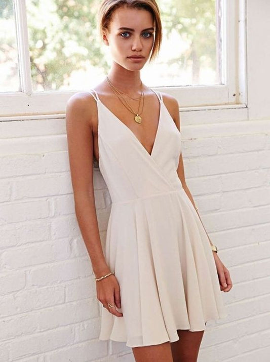 short homecoming dress, simple homecoming dress, white homecoming dress cg1635