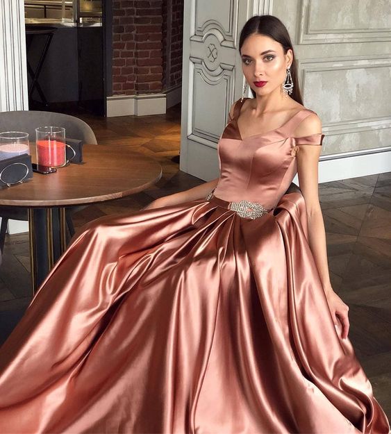 long prom dress, satin Prom Dresses    cg16351