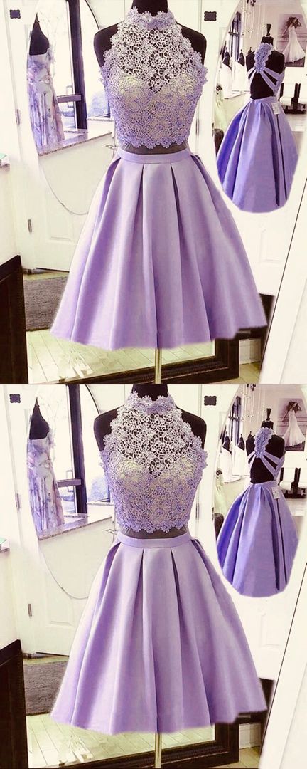 Elegant A Line Halter Lace Crop Top Short Homecoming Dress    cg16356