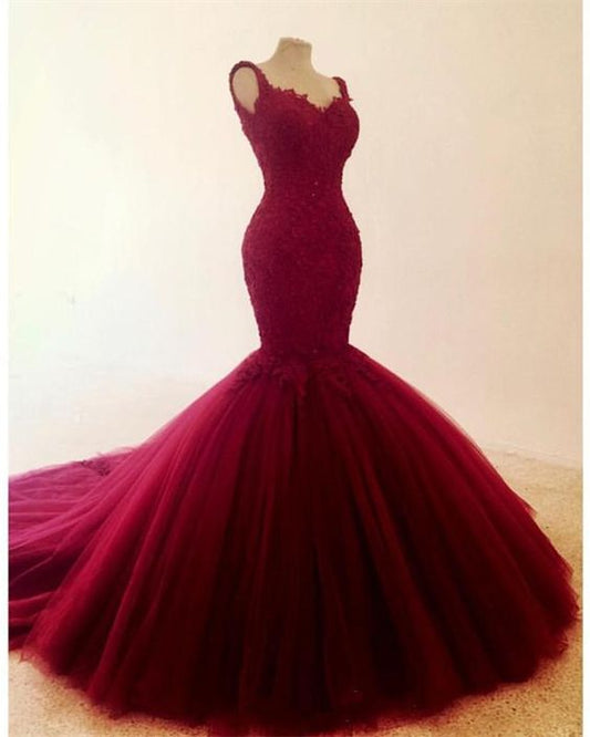 Lace Sweetheart Tulle Backless Mermaid Evening Dresses prom gowns     cg16364