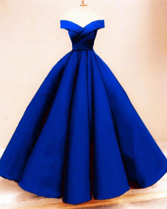 blue Prom Dresses Royal blue satin ball gown   cg16367