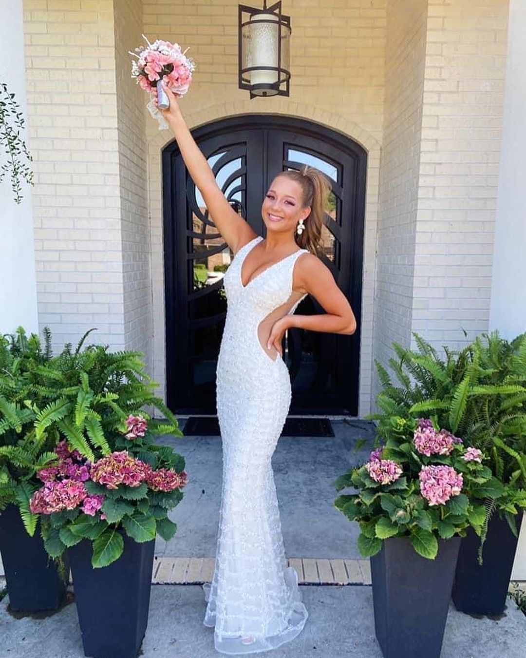 white mermaid backless long formal dress of year 12, prom dress   cg16375