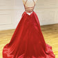 Red satin long prom dress simple evening dress    cg16384