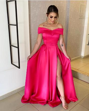 LONG SEXY PROM GOWNS SPLIT SATIN OFF THE SHOULDER   cg16413