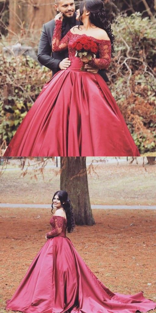 Simple wedding dresses red with lace wedding dresses long sleeves prom dresses 2021   cg16416