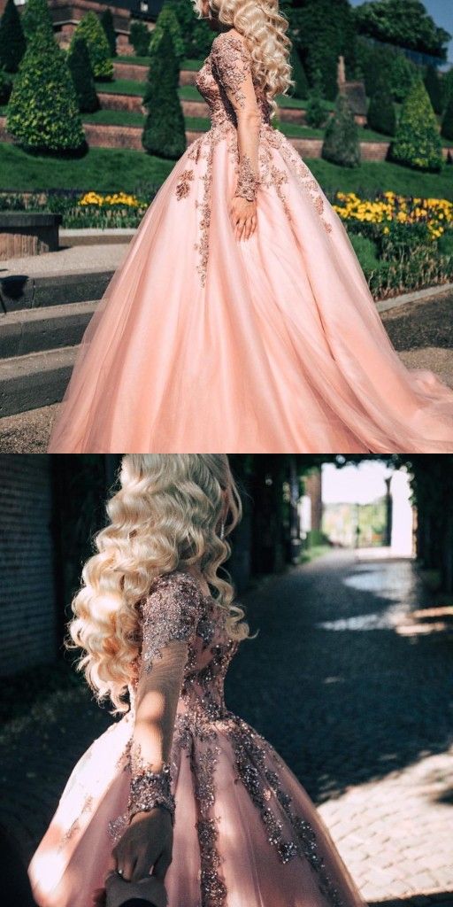 Pink Wedding Dresses With Sleeves | Wedding dresses princess online prom dresses 2021   cg16417