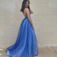 straps royal blue A-line long prom dress formal dress   cg16428