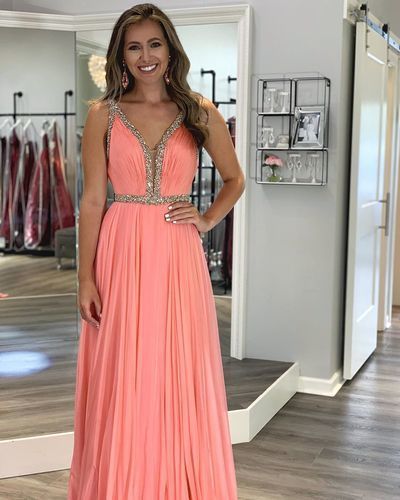 V-Neck Backless A-Line Prom Dresses,Long Prom Dresses   cg16432