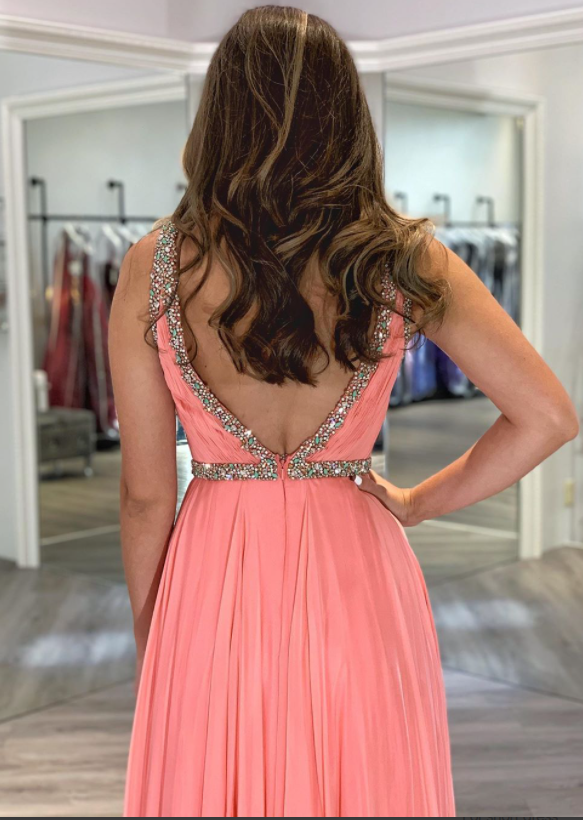 V-Neck Backless A-Line Prom Dresses,Long Prom Dresses   cg16432