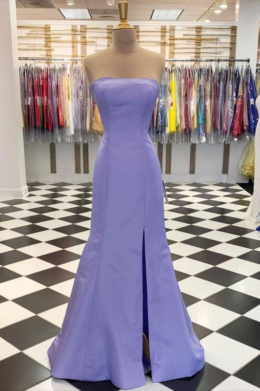 strapless lavender mermaid long prom dress with slit   cg16485