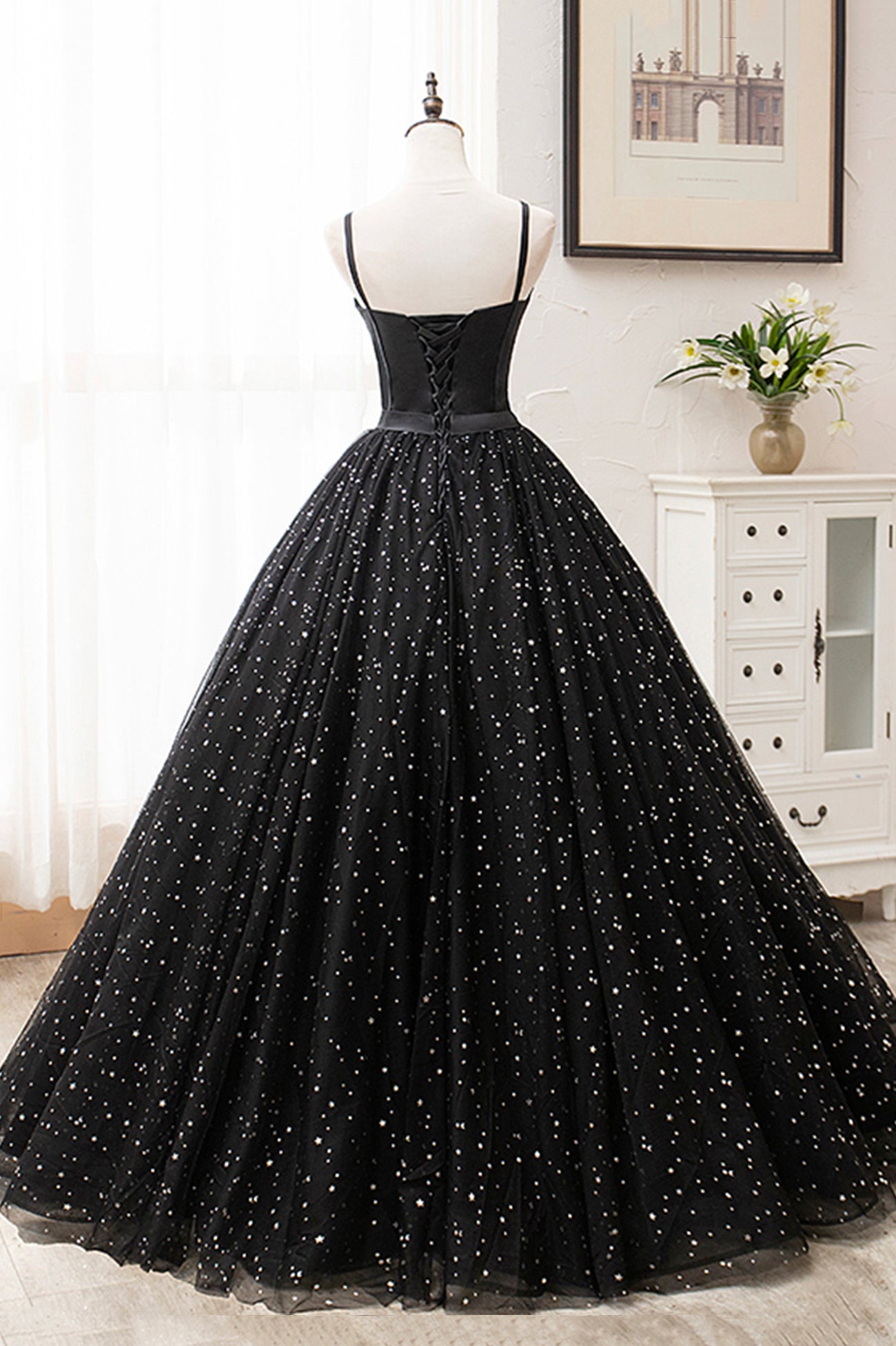 BLACK TULLE LONG BALL GOWN DRESS BLACK FORMAL DRESS Prom Dress    cg16503