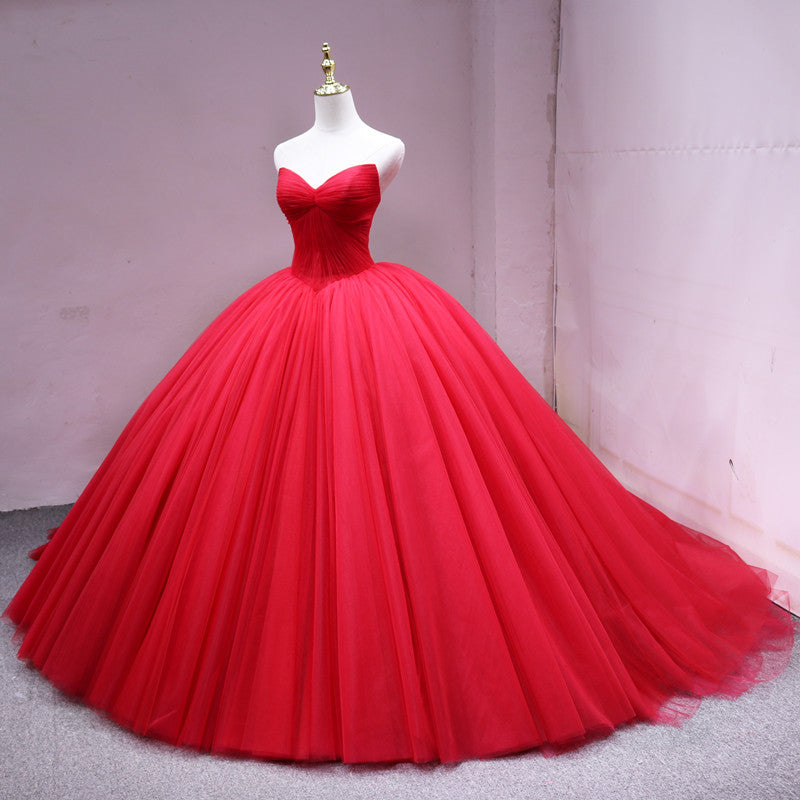 RED TULLE LONG PROM GOWN FORMAL DRESS    cg16504