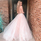 Lace Up Back Pink Tulle Long Prom Dress   cg16516