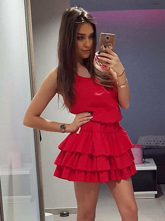 A-Line Scoop Neckline Sleeveless Red Short Cheap Homecoming Dresses cg1653