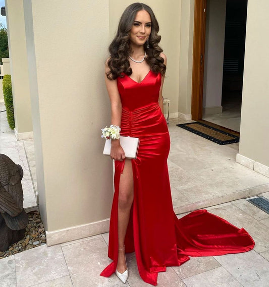 2021 V-Neck Prom Dress With Slit, Long Prom Dresses ,Formal Prom Dress   cg16562