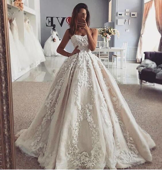 Gorgeous Ball Gown Sweetheart Tulle Wedding Dresses with Appliques Prom Dress   cg16631