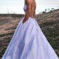 Purple v neck tulle long prom dress, light purple evening dress   cg16642
