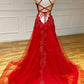 RED LACE LONG PROM DRESS RED EVENING DRESS   cg16645