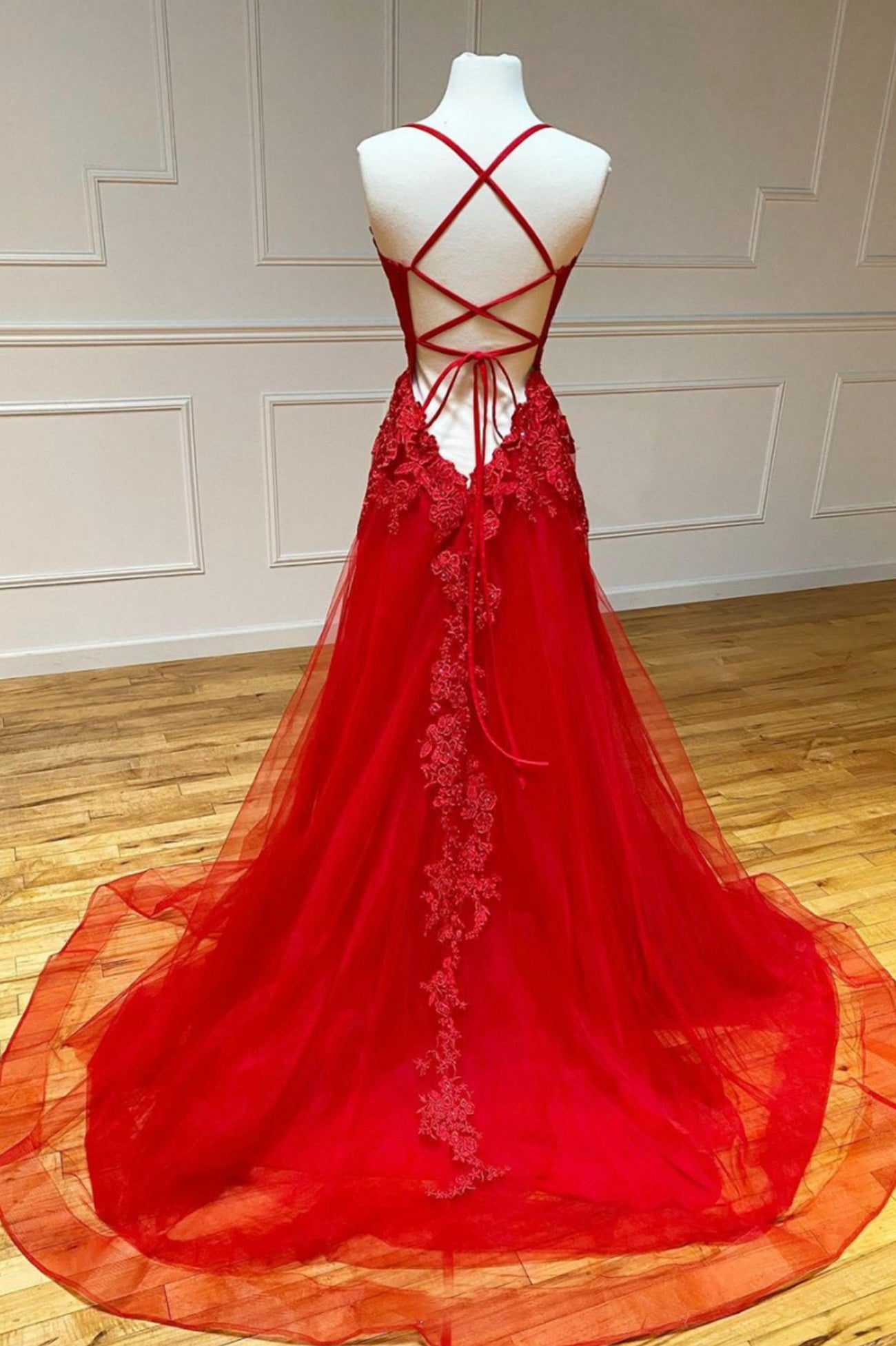 RED LACE LONG PROM DRESS RED EVENING DRESS   cg16645