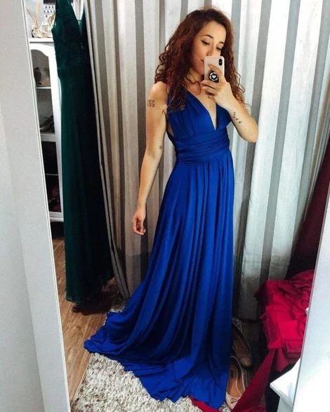 A-line V Neck Royal Blue Prom Dress    cg16656