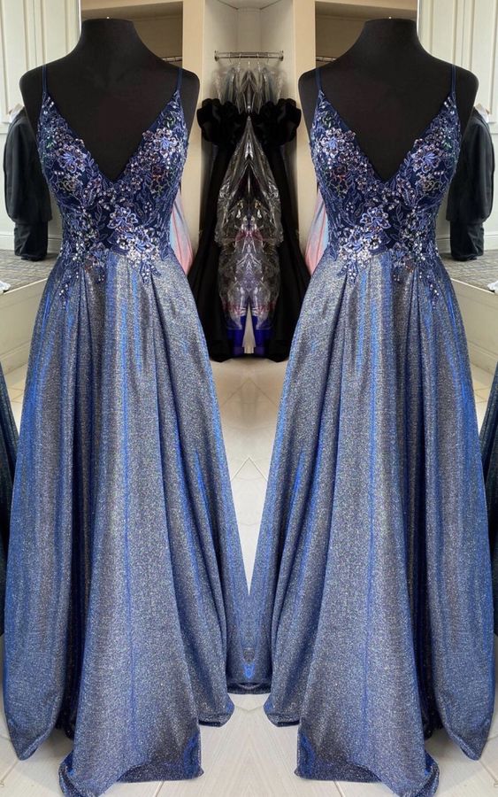 Dusty Blue Prom Dresses Glitter   cg16669