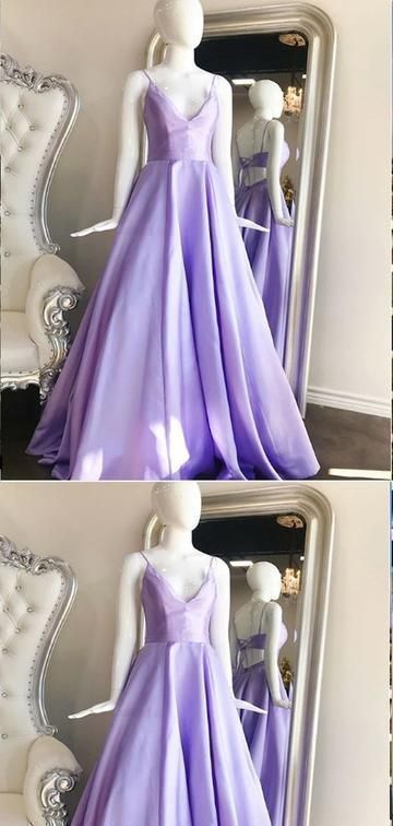 A-line Spaghetti Straps Purple Satin Long Prom Dresses,Cheap Prom Dresses    cg16690