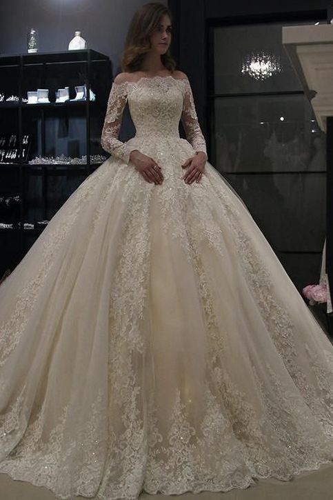 Vintage A Line White Ivory Wedding Dress Off Shoulder Lace Appliques Bridal Gown Prom Dresses    cg16693