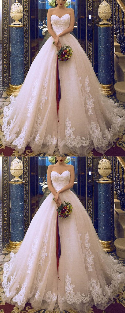 Vintage A Line White Ivory Wedding Dress Lace Appliques Bridal Gown Prom Dresses    cg16695