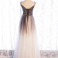 long prom dress Gradient Tulle Beaded Long Party Dress, A-Line Tulle Straps Formal Dress   cg16699