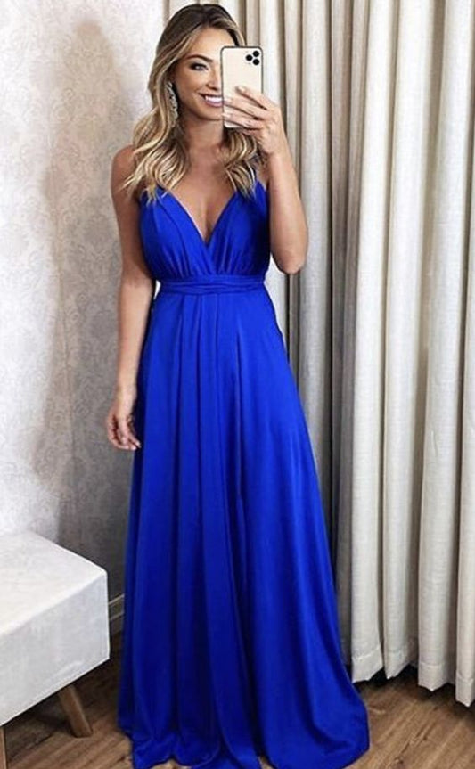 Royal Blue Chiffon Bridesmaid Dresses Long V Neck Empire Formal Gown For Bridal Party Prom Evening Gown  cg16724
