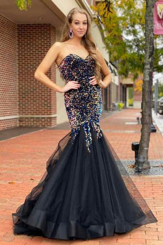 Elegant Sweetheart Black Mermaid Long Prom Dress   cg16738