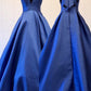 Sexy Deep V-neck Long Satin Bow Back Evening Dresses,Floor Length Prom Gowns   cg16744