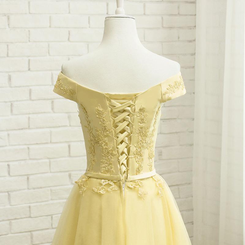 Fashion Light Yellow Tulle Off Shoulder Party Dress, Short Prom Dress   cg16747