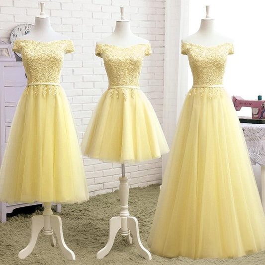 Fashion Light Yellow Tulle Off Shoulder Party Dress, Short Prom Dress   cg16747