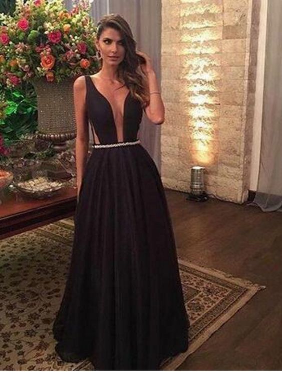 Sexy Black Prom Dresses ,Plunging V Neck Prom Dress   cg16753