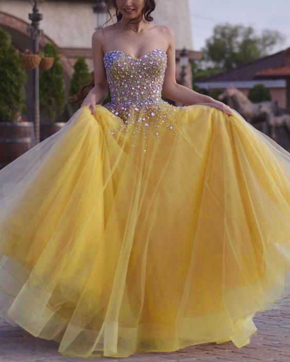 Yellow Tulle Prom Dresses    cg16775